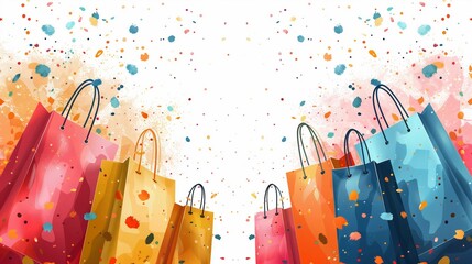 Colorful White Fashion Shopping Bags Arranged on Minimalist White Background Highlighting Retail, Consumerism, and Modern Shopping Concepts