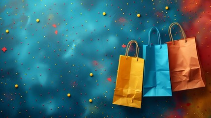Colorful White Fashion Shopping Bags Arranged on Minimalist White Background Highlighting Retail, Consumerism, and Modern Shopping Concepts