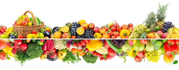 Collection of fruits, vegetables and berries isolated on white