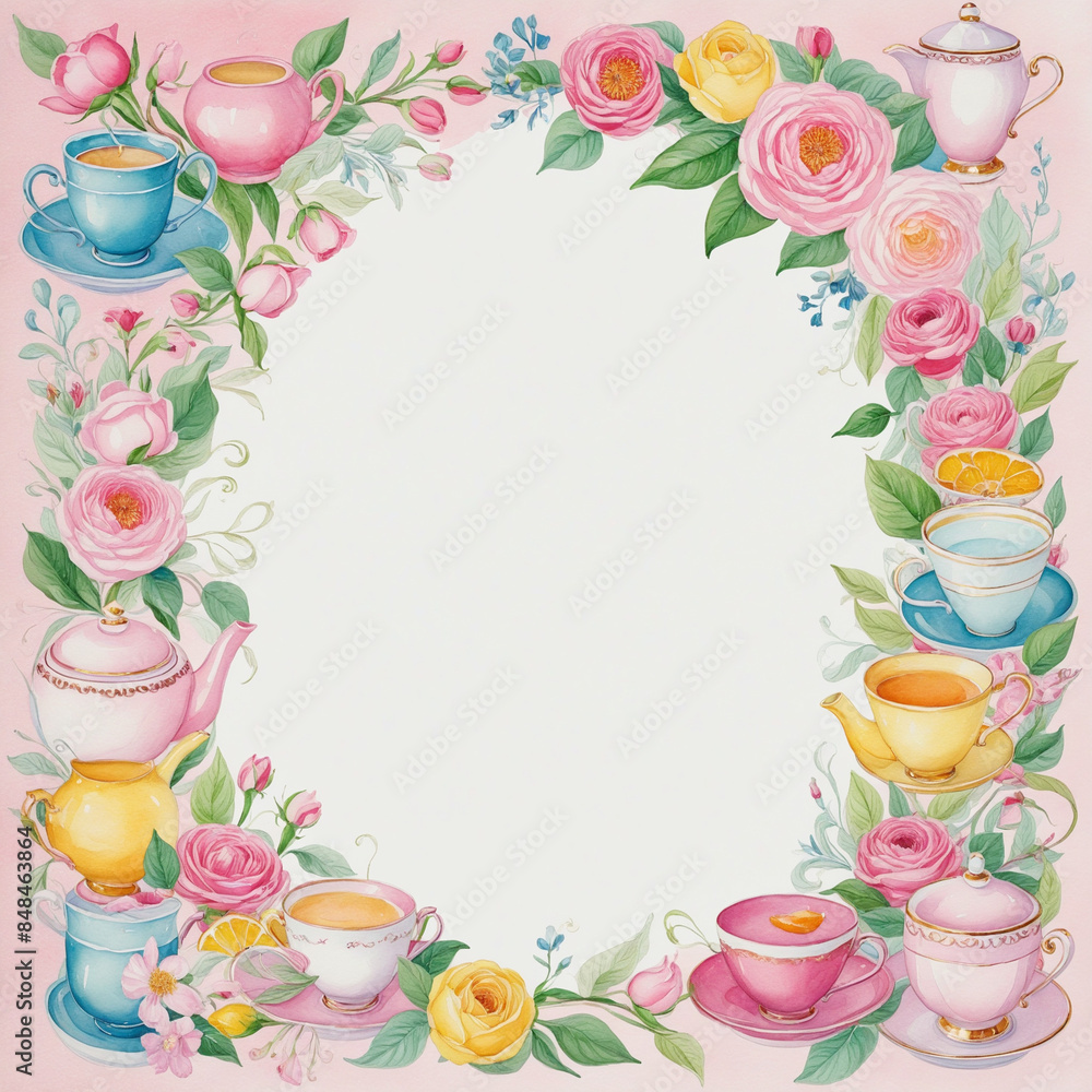 Poster elegant watercolor painting with a generative ai creating a frame border and copy space, featuring a