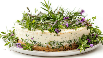 a cake decorated with fresh herbs