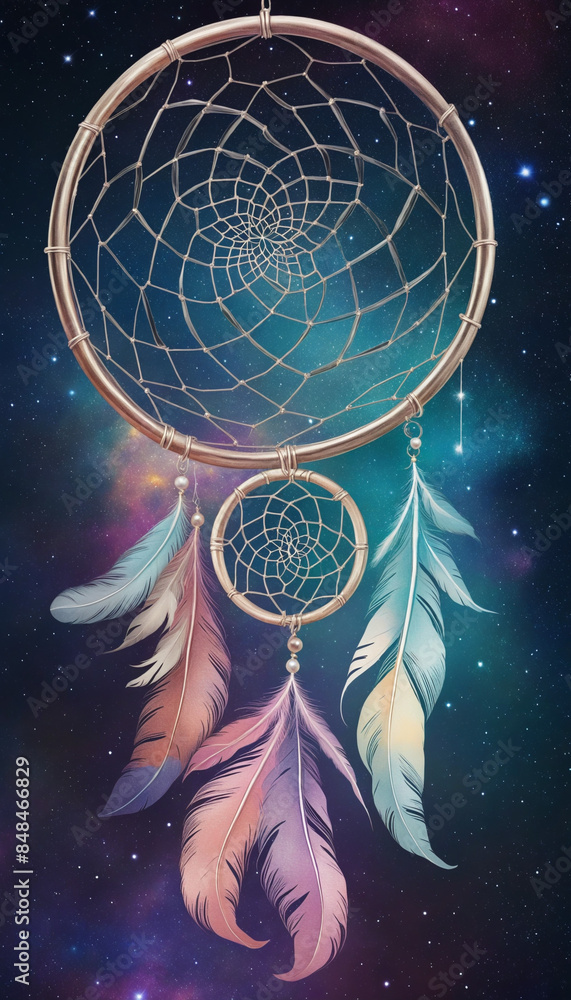 Poster capturing dreams through a futuristic, generative ai design inspired by cosmic stardust, abstract sh