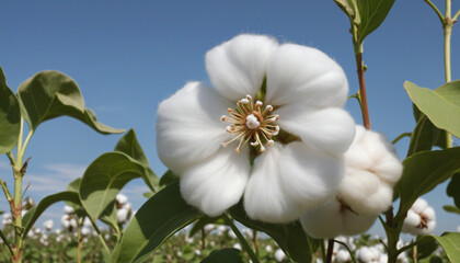 Obraz premium A Fully Grown Cotton Field Ready for Harvest in the Textile Industry