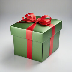 Obraz premium Festive green gift box topped with a red ribbon, perfect for any celebration
