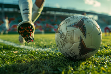 A soccer player is ready to kick the ball