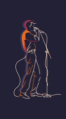 a man singing into a microphone on a dark background