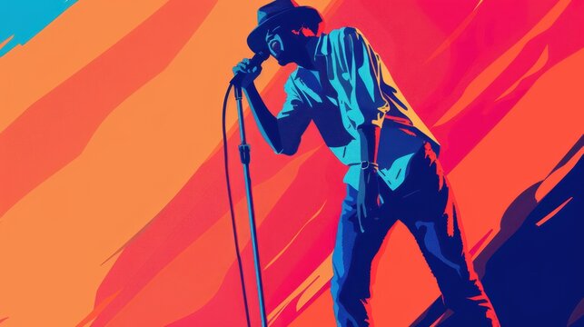 a man in a hat is singing into a microphone