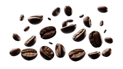 Obraz premium Coffee beans floating isolated on transparent background