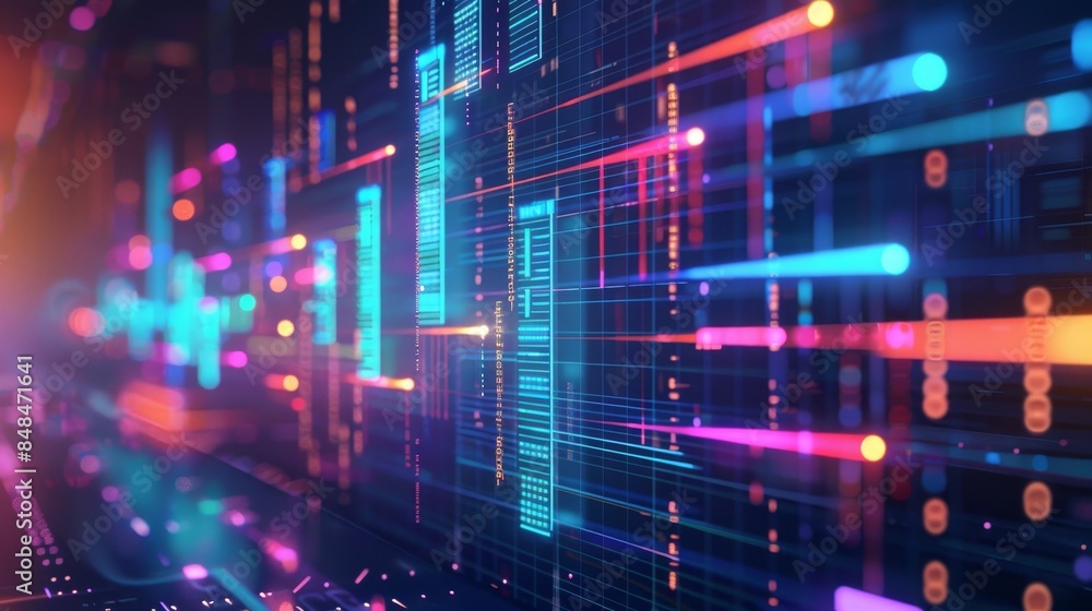 Aufkleber abstract digital data display with neon lights, representing data visualization, technology, and fut
