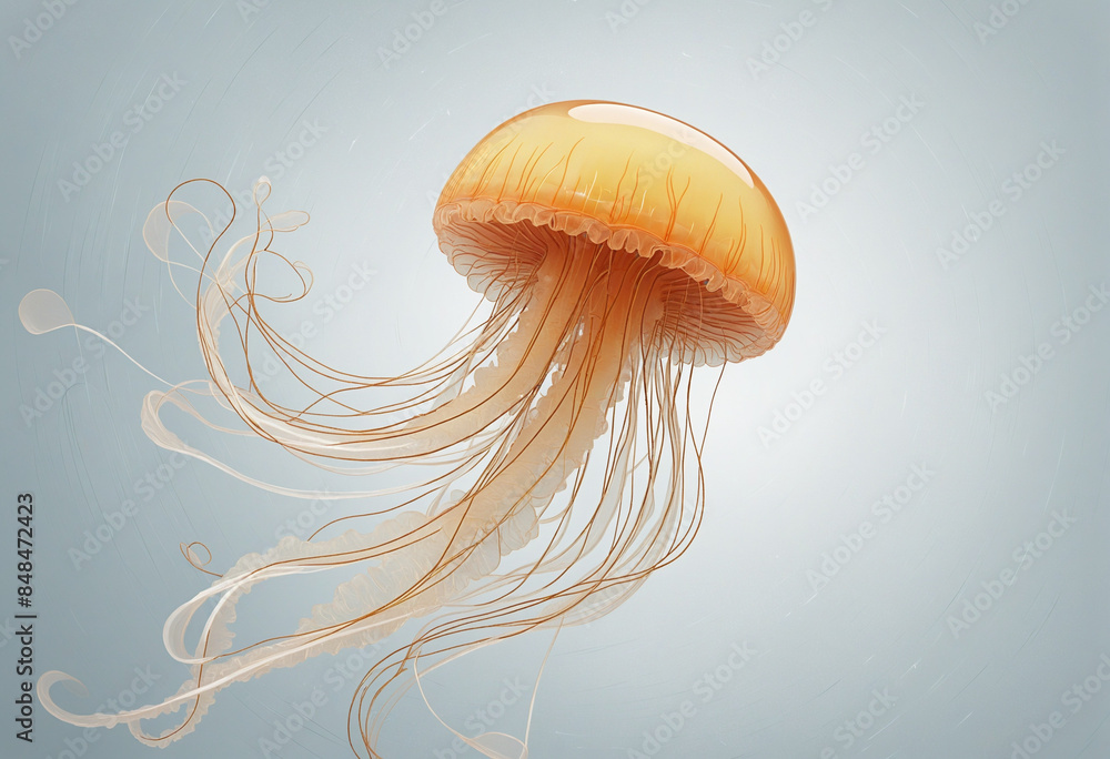 Poster vector render of a futuristic generative ai jellyfish swirling in an abstract ocean background