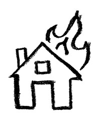 House on Fire Icon - Crayon Chalk Drawing