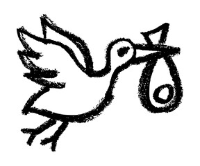 Stork with Baby Icon - Crayon Chalk Drawing