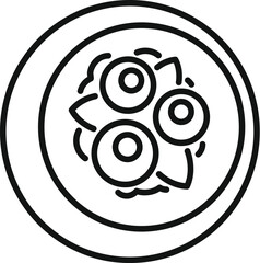 Round plate with mochi dessert and decoration icon, outline style