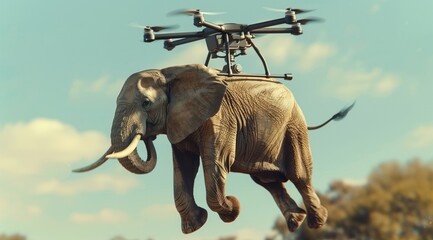 elephant flies on a quadcopter .Generative AI