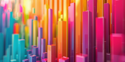Bar charts with many colors going up and down for stock market investing or bright colorful bank charts.
