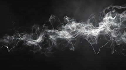 Translucent fog overlay texture with a black thunder light glow background. Smoke cloud, voltage spark, and thunderbolt design in 3d. Generative AI