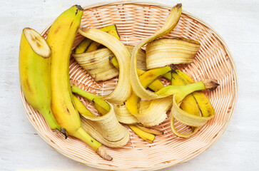 Banana skin in a plate, banana not without peel