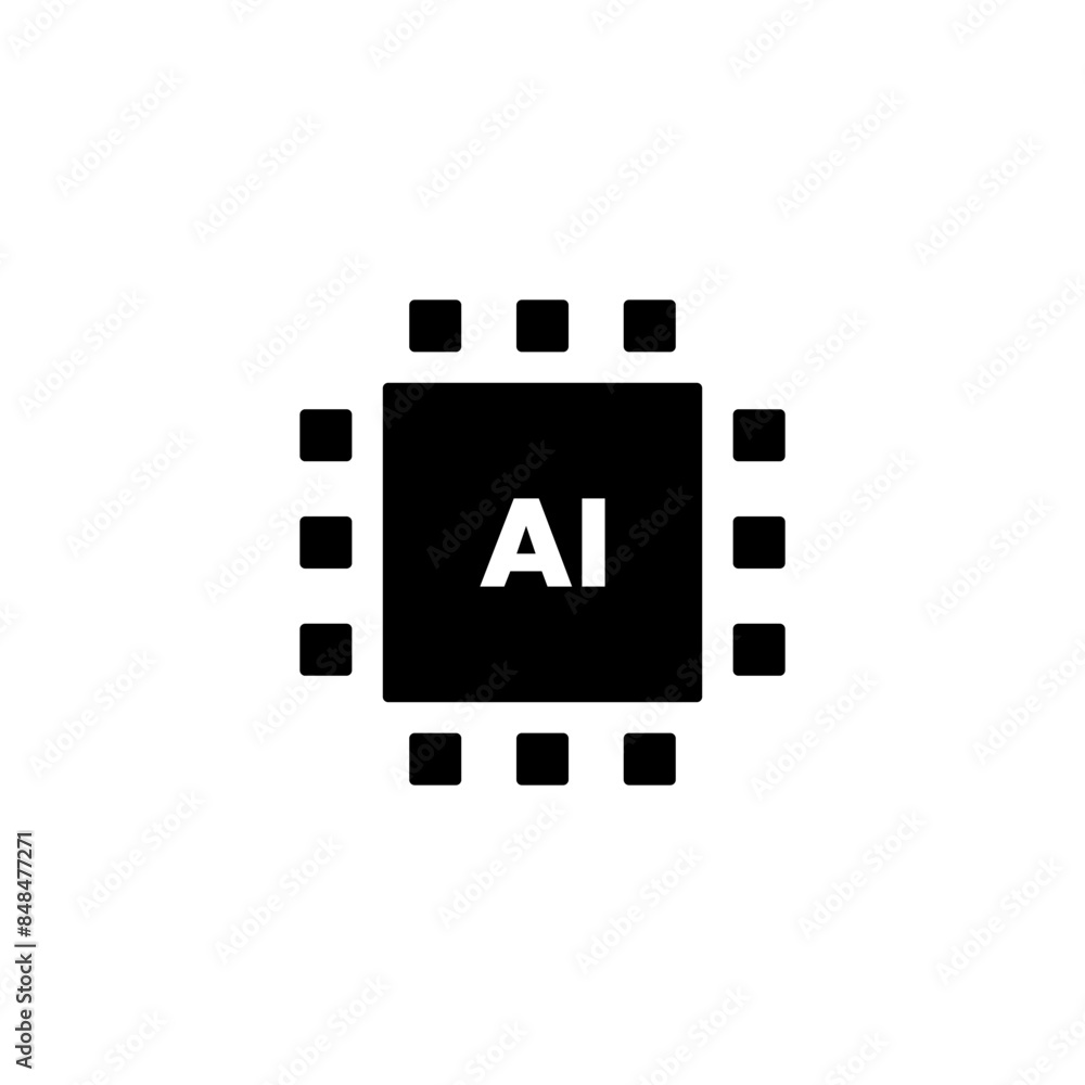 Poster ai processor chip. artificial intelligence computer chip. ai logo for web design and social media. m