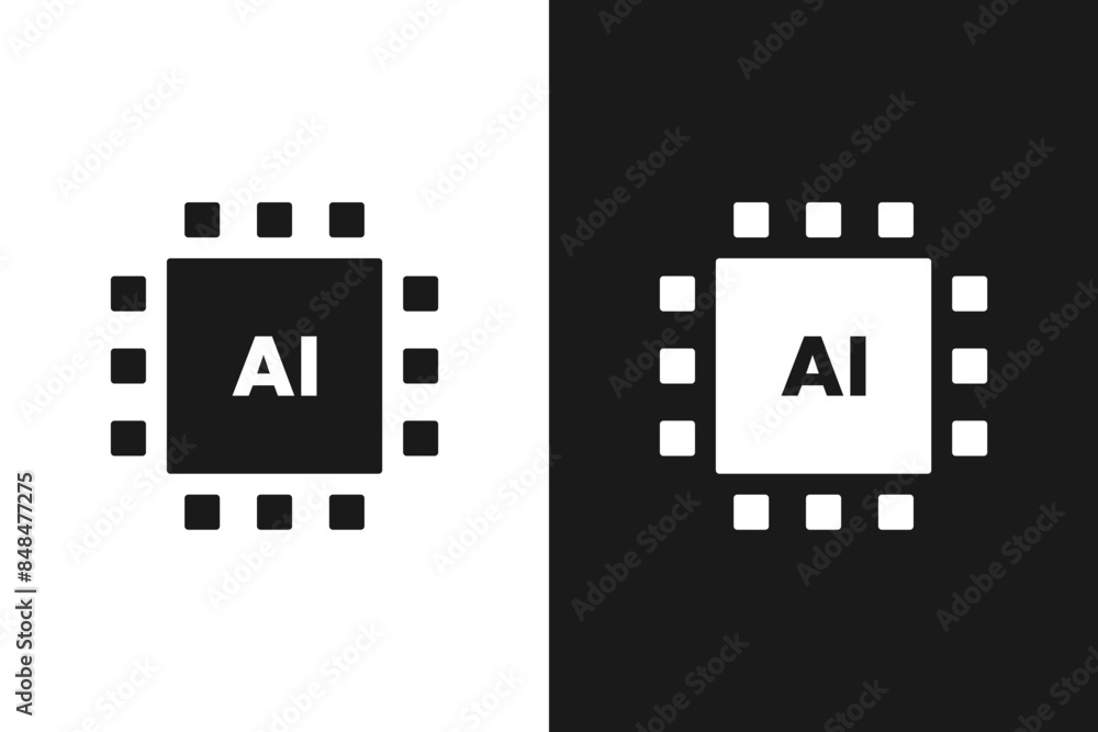 Poster ai processor chip. artificial intelligence computer chip. ai logo for web design and social media. m