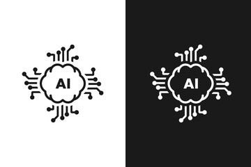 Obraz premium AI processor chip. Artificial intelligence. AI symbol or sign for graphic design, logo, web site, social media. vector icon. black and white