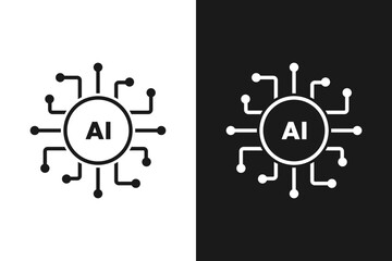AI processor chip. Artificial intelligence. AI symbol or sign for graphic design, logo, web site, social media. vector icon. ChatGPT and other bots. Black and white.