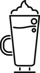 Minimalist line art icon of a delicious irish coffee cocktail in a tall glass, topped with whipped cream, perfect for illustrating menus, recipes, and beverage related content