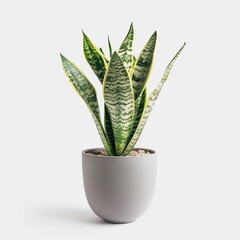 Snake Plant (Sansevieria trifasciata) showing its bold stripes isolated on a white background
