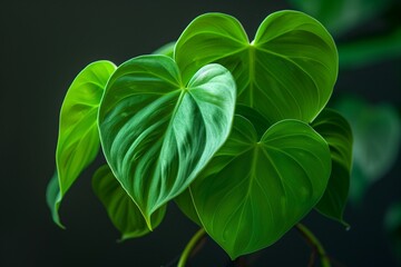 Close-up of the heart-shaped leaves of a Heartleaf Philodendron (Philodendron hederaceum)