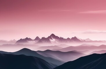 Fototapeta premium Mountain view in monochrome. Foggy and overcast. Illustration for wallpaper, cover, postcard, postcard, interior design, banner, poster and advertisement