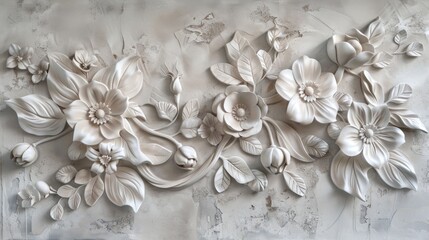 carved white flowers over marble background