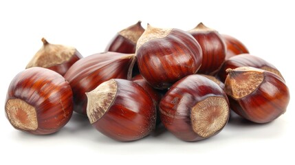 Obraz premium Close up view of tasty chestnuts on a white background