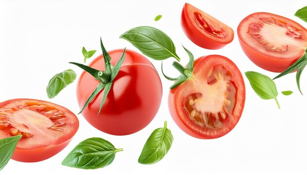 
ChatGPT
Tomate mit halbierten Scheiben, die in der Luft schweben oder fallen, zusammen mit gr&uuml;nen Bl&auml;ttern, isoliert auf Hintergrund. Frische, biologische Frucht mit hohem Gehalt an Vitaminen und Min
