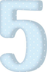 Polka Dot Number 5 in Pastel Blue Tones for Baby and Children’s Designs