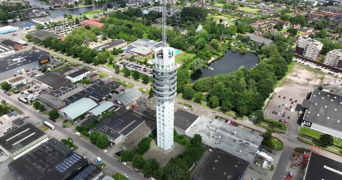 Telecom tower Alphen aan den Rijn, The Netherlands. Aerial view.