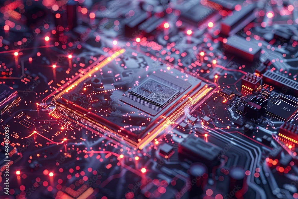 Aufkleber A modern microprocessor on a motherboard, surrounded by glowing digital data streams, symbolizing the processing power of AI. Generative AI