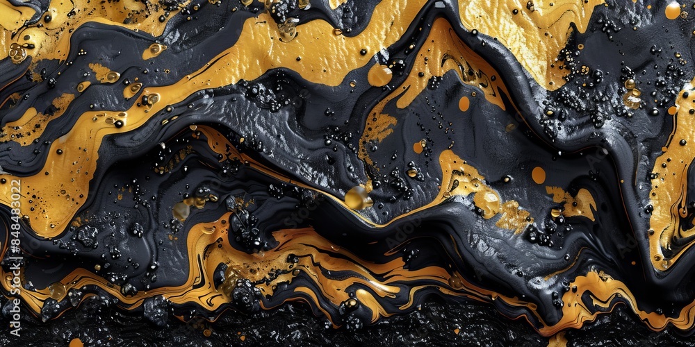 Poster a black and orange abstract painting with flowing lines and circles creating an effect of movement a
