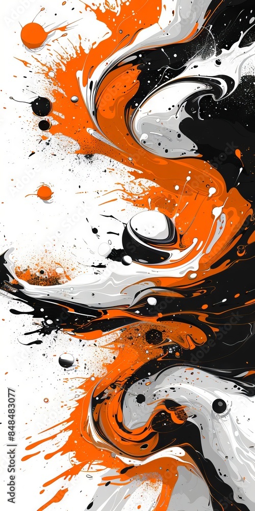 Poster black, orange and white strokes creating a dynamic and expressive pattern