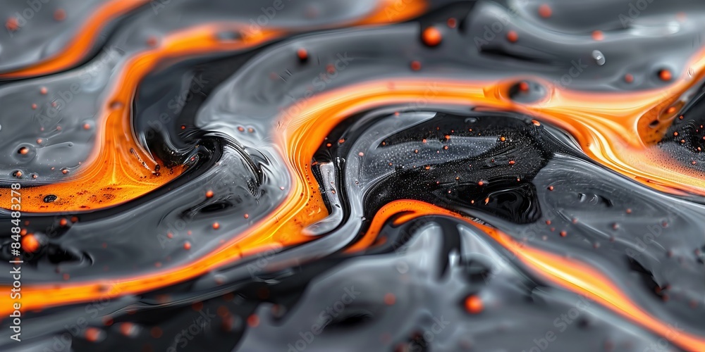 Aufkleber a black and orange abstract painting with flowing lines and circles creating an effect of movement a
