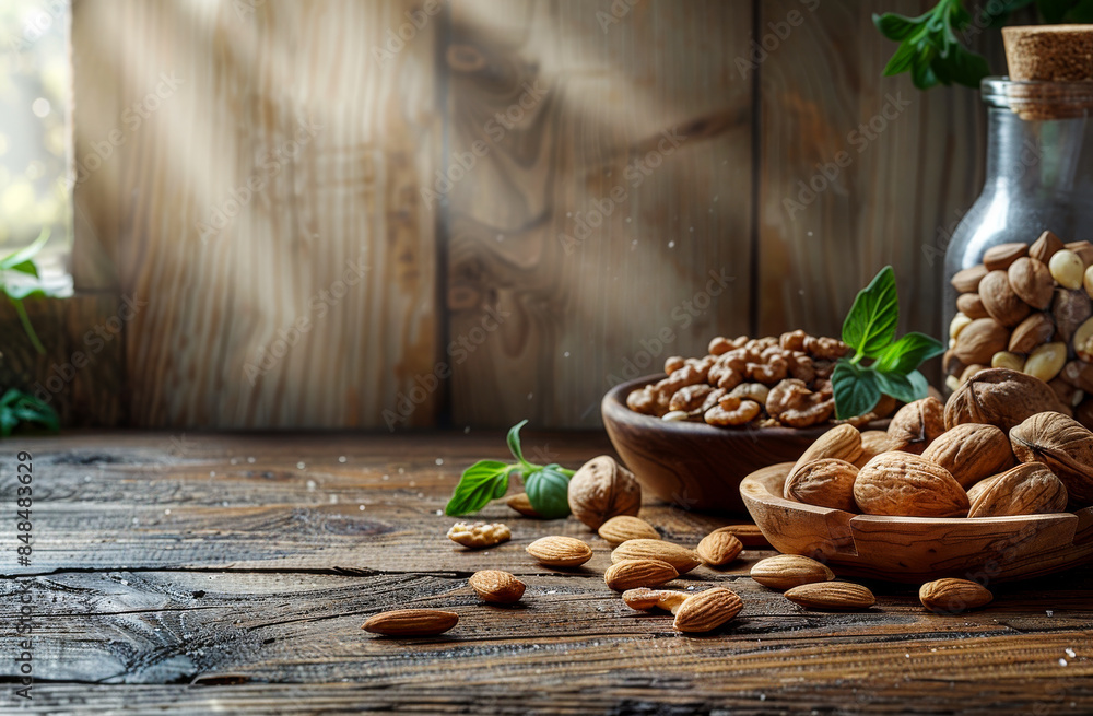 Poster different types of nuts in the nutshell.