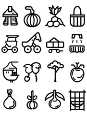 A set of black and white icons that represent various objects and concepts