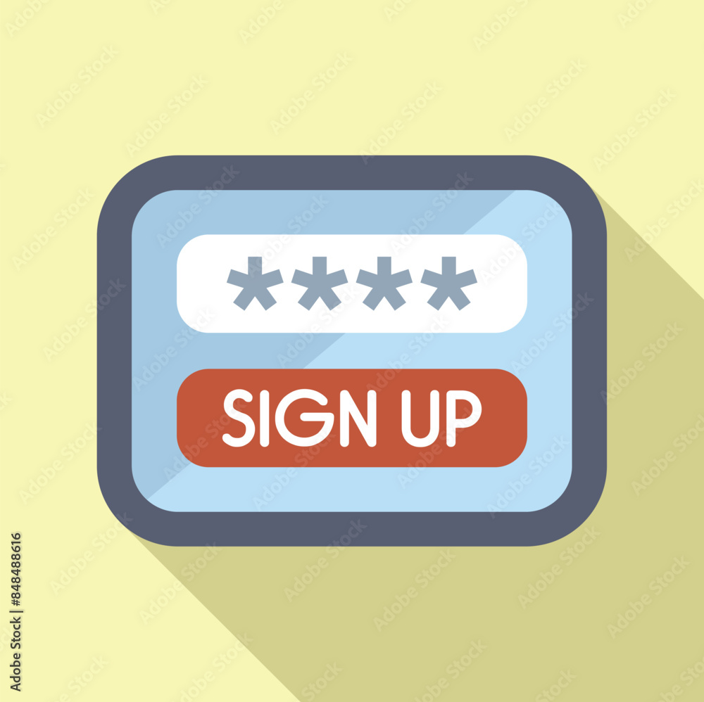 Poster online registration form with password field showing sign up button for website or mobile app
