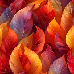 Abstract background with stylized autumn leaves in red, orange and yellow colors. Digital illustration.