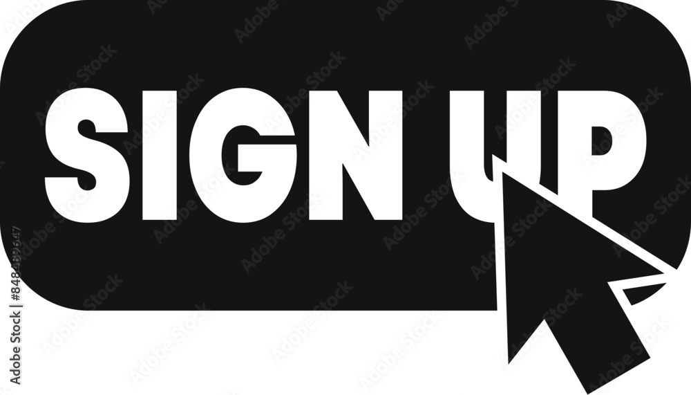 Aufkleber black and white icon of a signup button being clicked by a mouse cursor