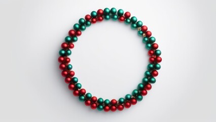 Christmas holiday composition. Festive creative pattern in shape of circle free space for an inscription, christmas colorful decor, festive balls and snowflakes on white background. Flat lay, top view