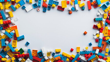 Colorful Lego Bricks Scattered on White Background