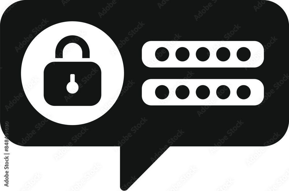 Poster black and white icon of a speech bubble showing a lock icon and password, representing private conve