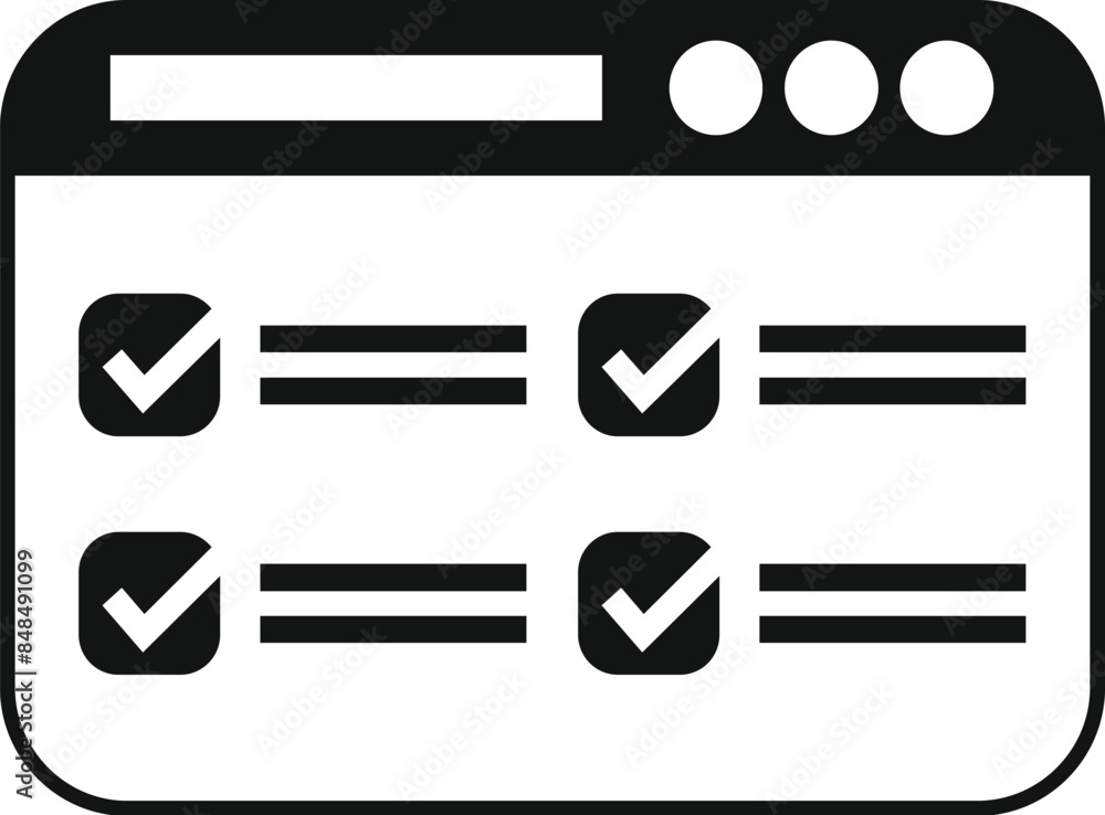 Aufkleber simple icon of a website with check marks, symbolizing an online survey or questionnaire