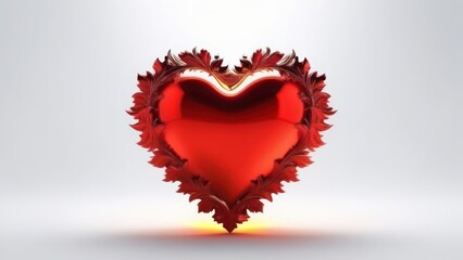 red heart on fire on white background, space for text