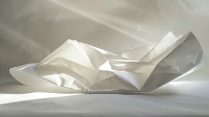 A white piece of paper is folded into a shape that resembles a mountain