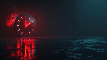 A clock with red hands is set at 11:00